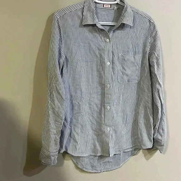 Sunday Best Tops - [XS]Sunday Best Blue  Striped White Rayon LS button Down Shirt